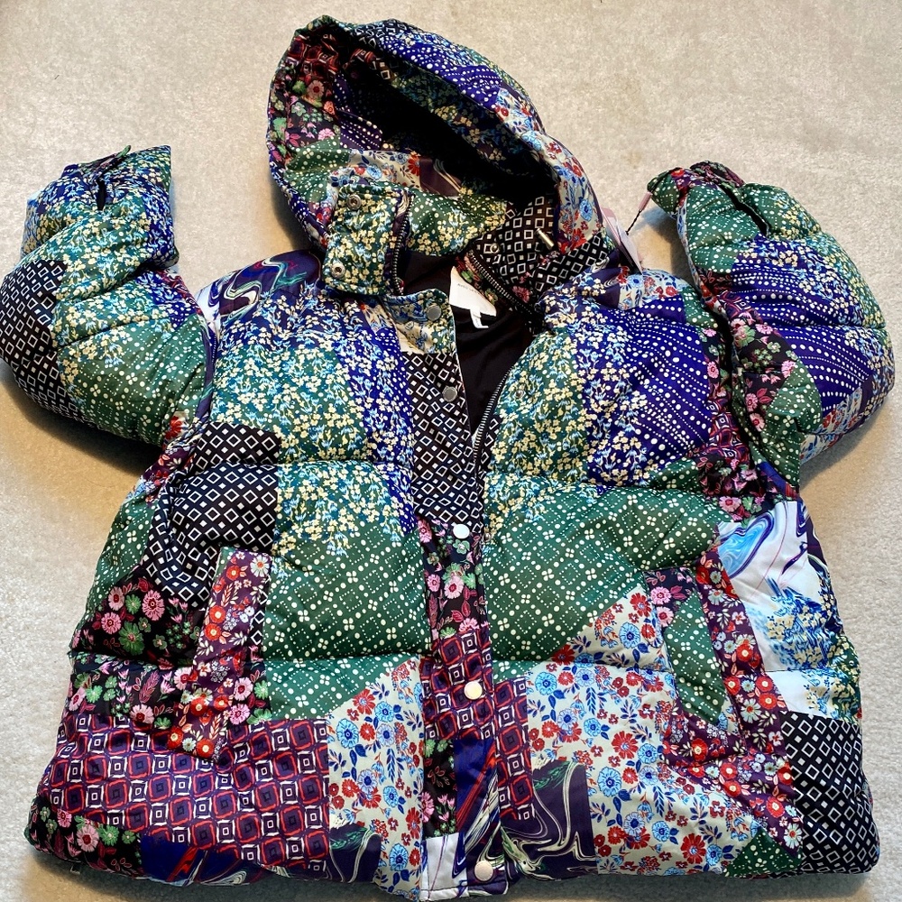 AVEC LES FILLES Thermal Puffer Jacket in Multi Patchwork - Size L Large NWT - Picture 10 of 12